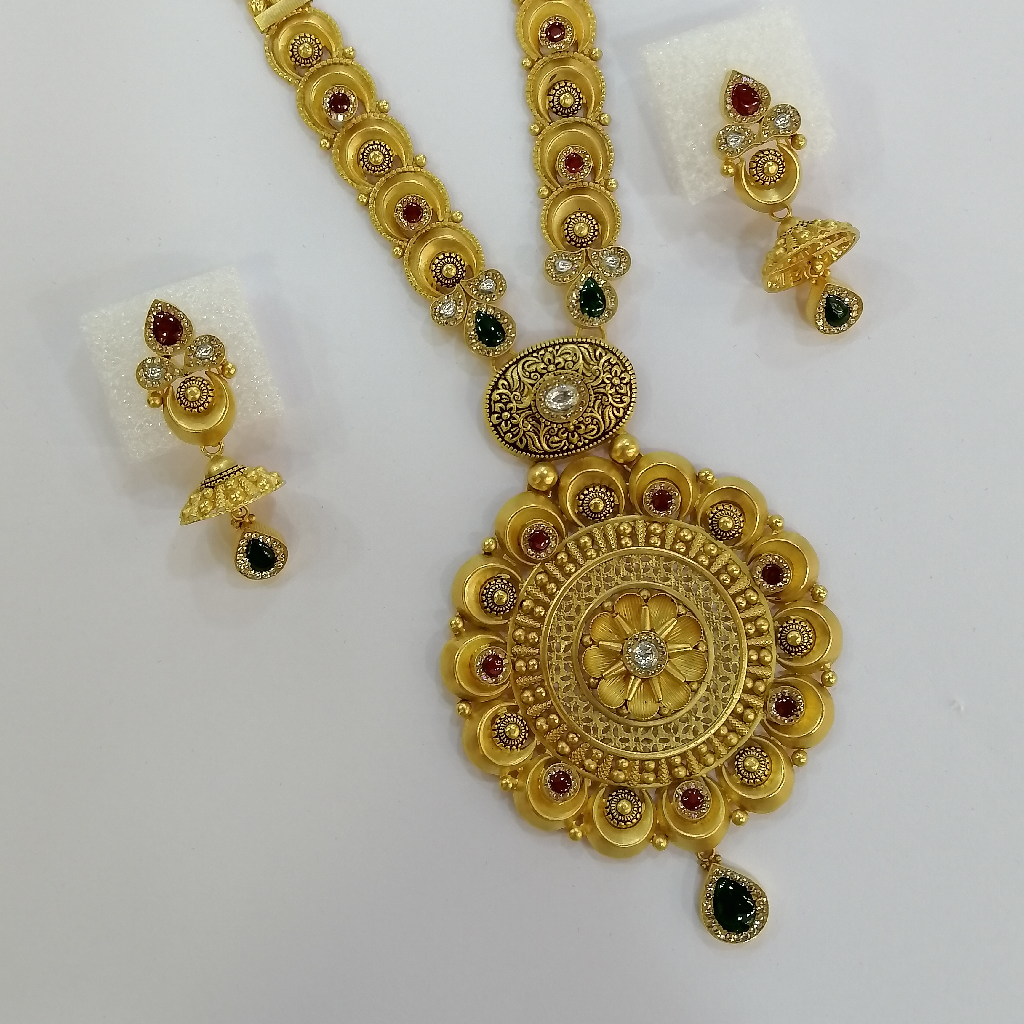 916 Gold Fancy Antique Jadtar Kundan Traditional Long Set